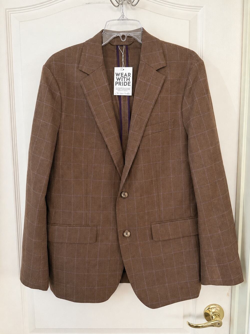 New Bonobos Wool Blazer Size 40R Slim Fit Brown Windowpane Plaid Sport Coat